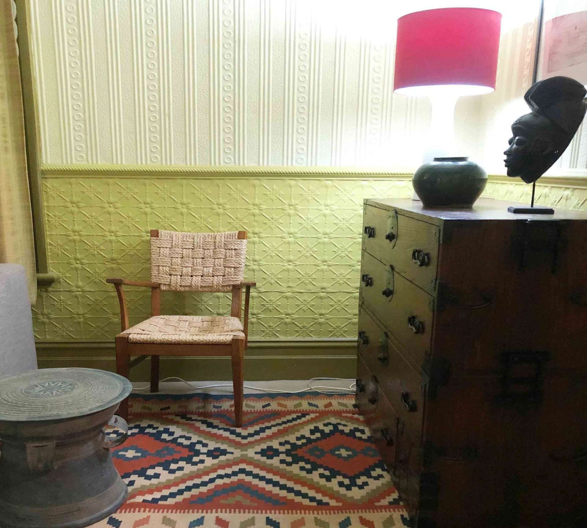 Kilim rug styled in a home interior