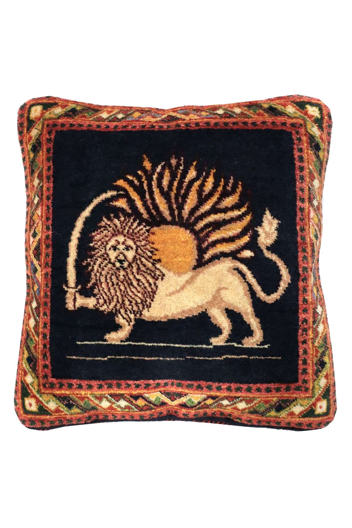 Pictorial Persian Cushion - Qashqai Lion Cushion - 0.5 x 0.45 m