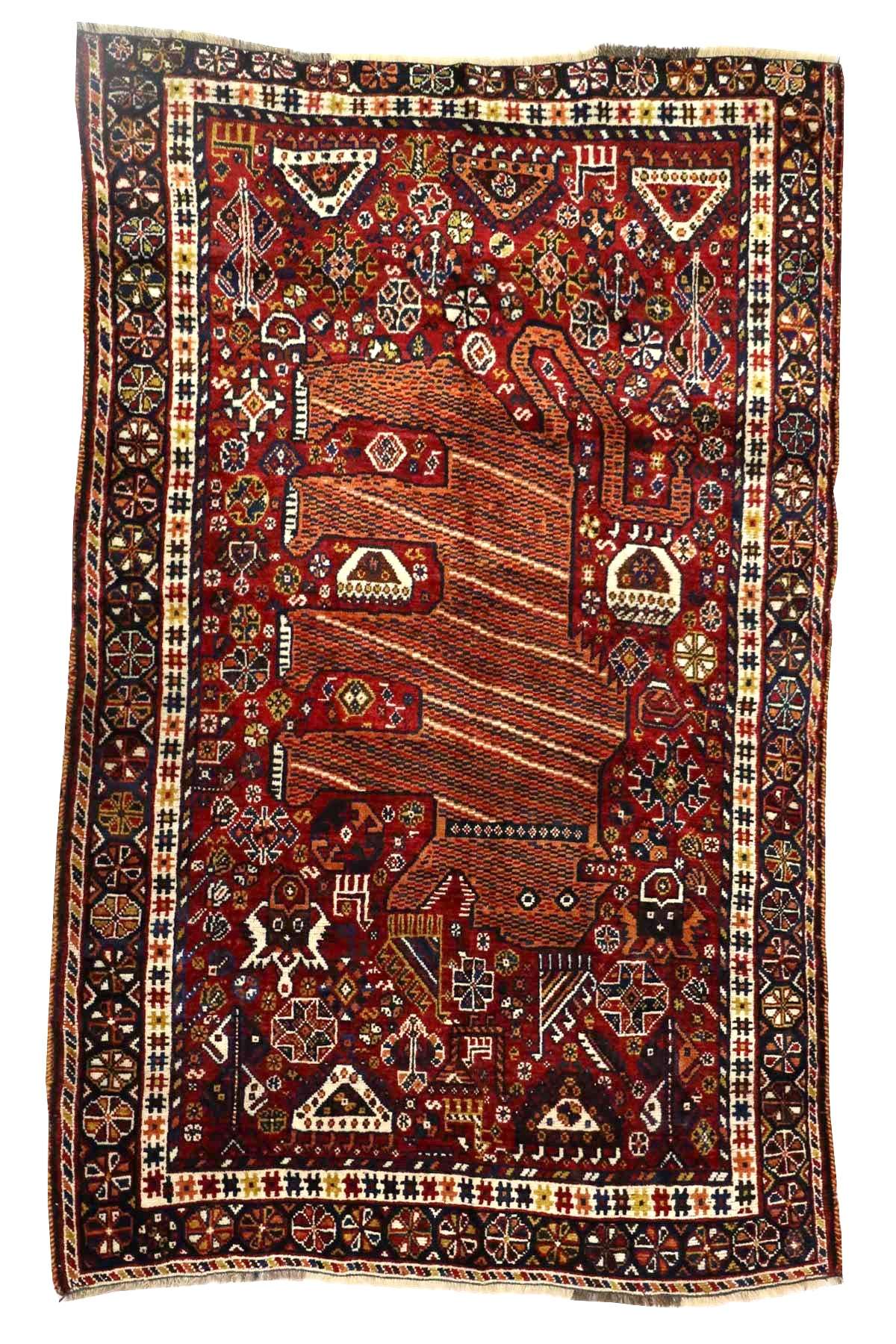 Qashqai Vintage Lion Rug - 2.15×1.35 m