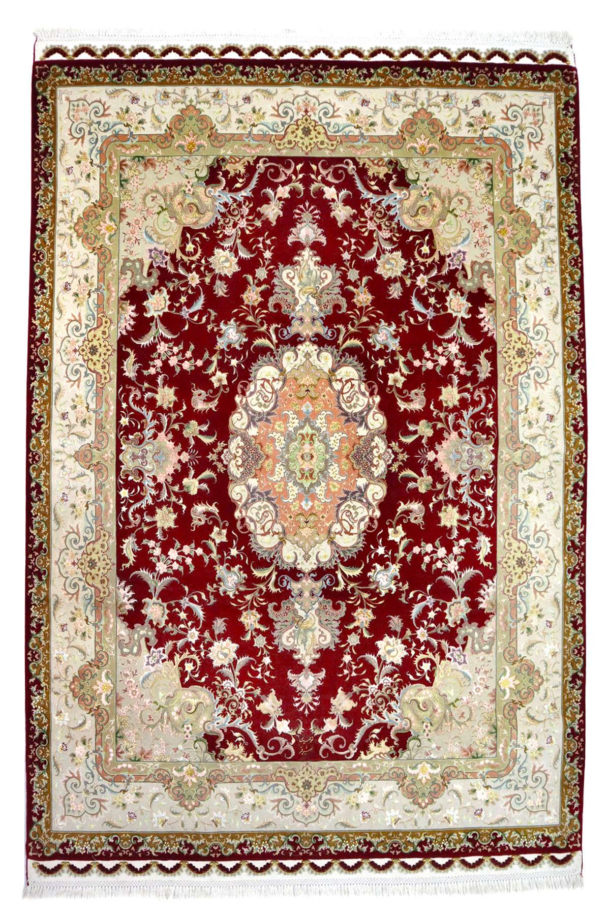Fine Tabriz Rug - Intricate Flowers with Silk Inlay - 2.1 x 1.5 m