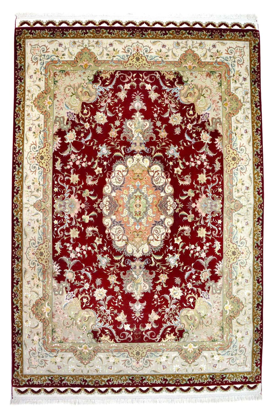 Fine Tabriz Rug - Intricate Flowers with Silk Inlay - 2.1 x 1.5 m