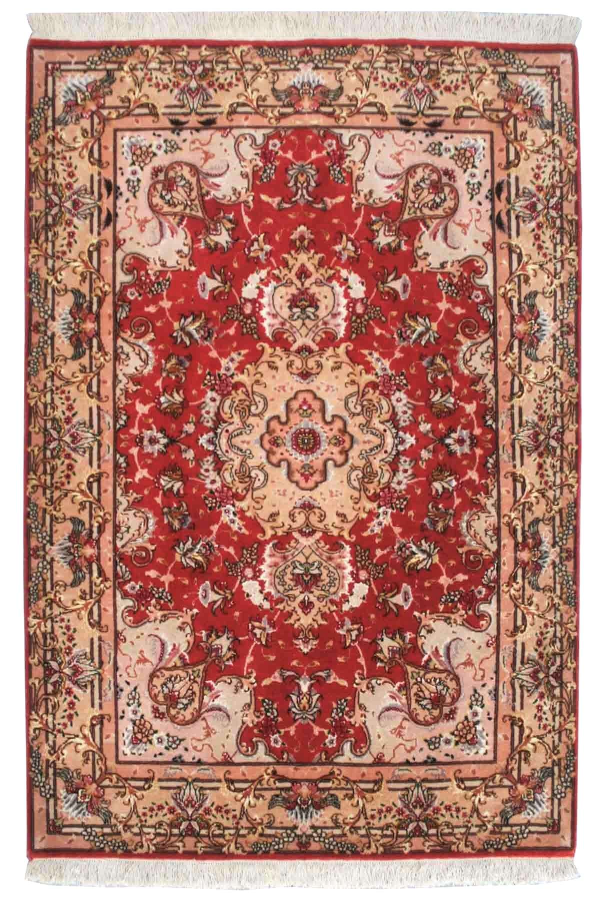 Persian Wool and Silk Carpet - Intricate Design - 1 x 1.5 m