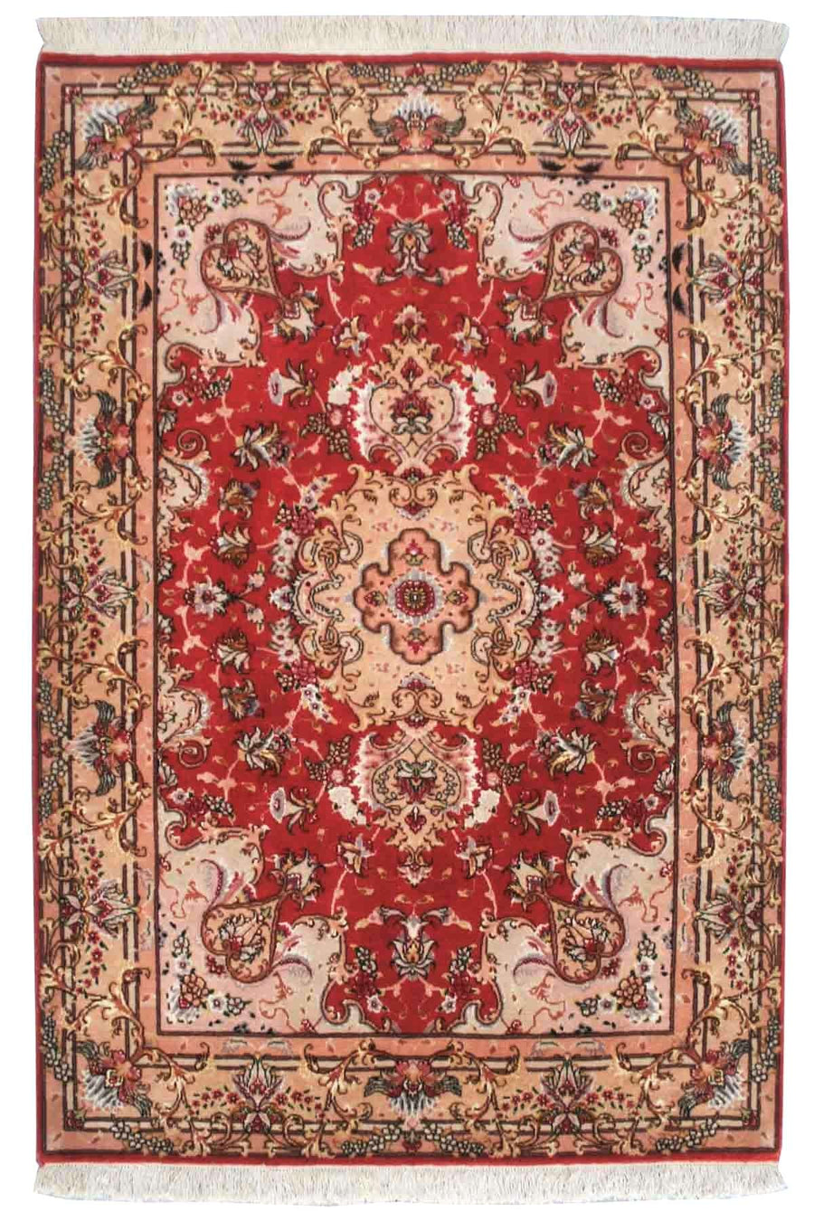 Persian Wool and Silk Carpet - Intricate Design - 1 x 1.5 m