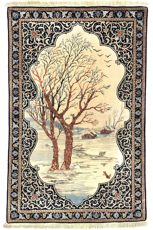 Vintage Kashan Rug - Winter Scene Nezam Afsari