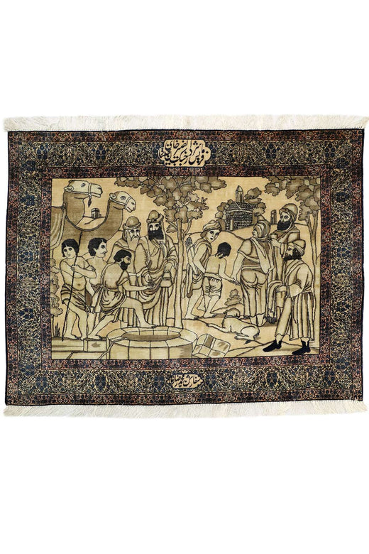 Pictorial Kerman Rug - “Joseph in the Well” - 1.3 x 1 m