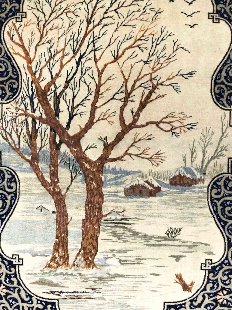 Vintage Kashan Rug - Winter Scene Nezam Afsari
