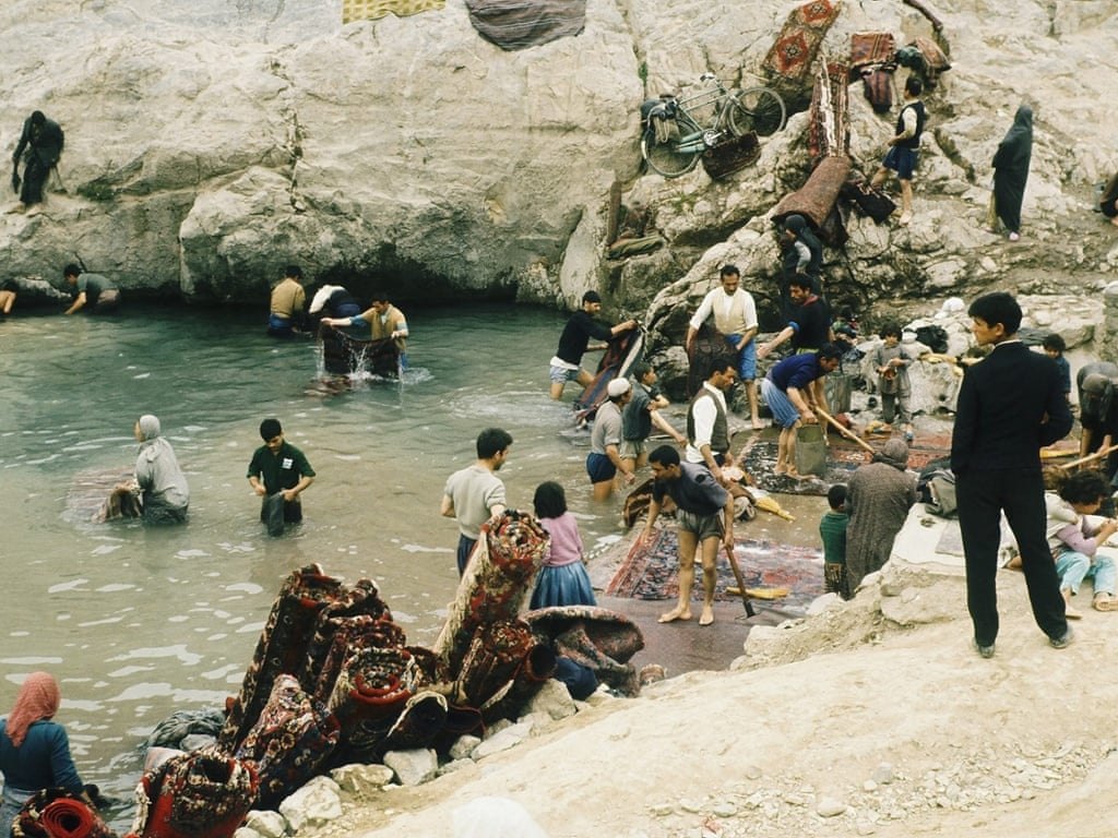 Traditional professional rug washing in Shahr-e Ray